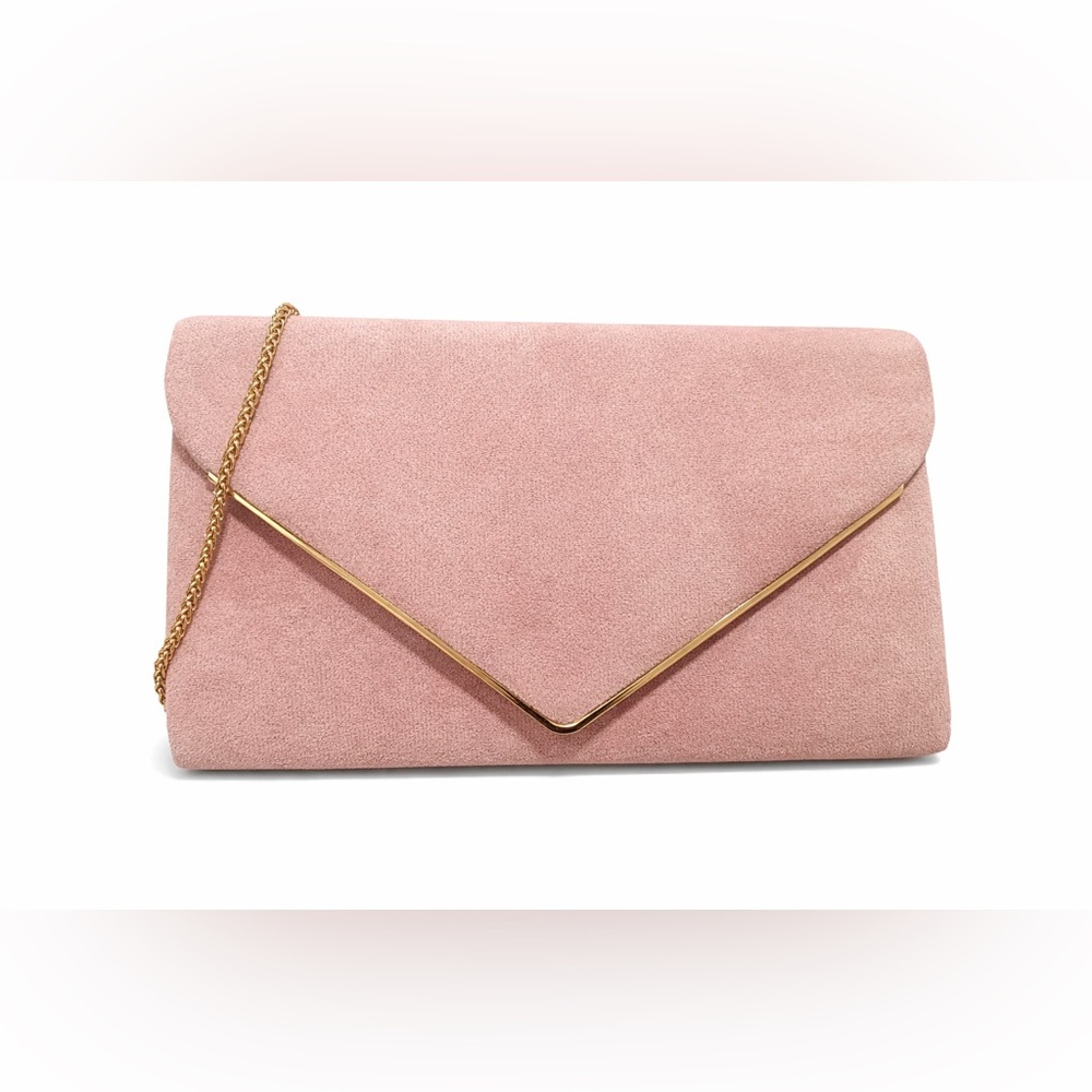 Charming Tailor Blush Pink Envelope Clutch Gold Chain Evening Bag NWT